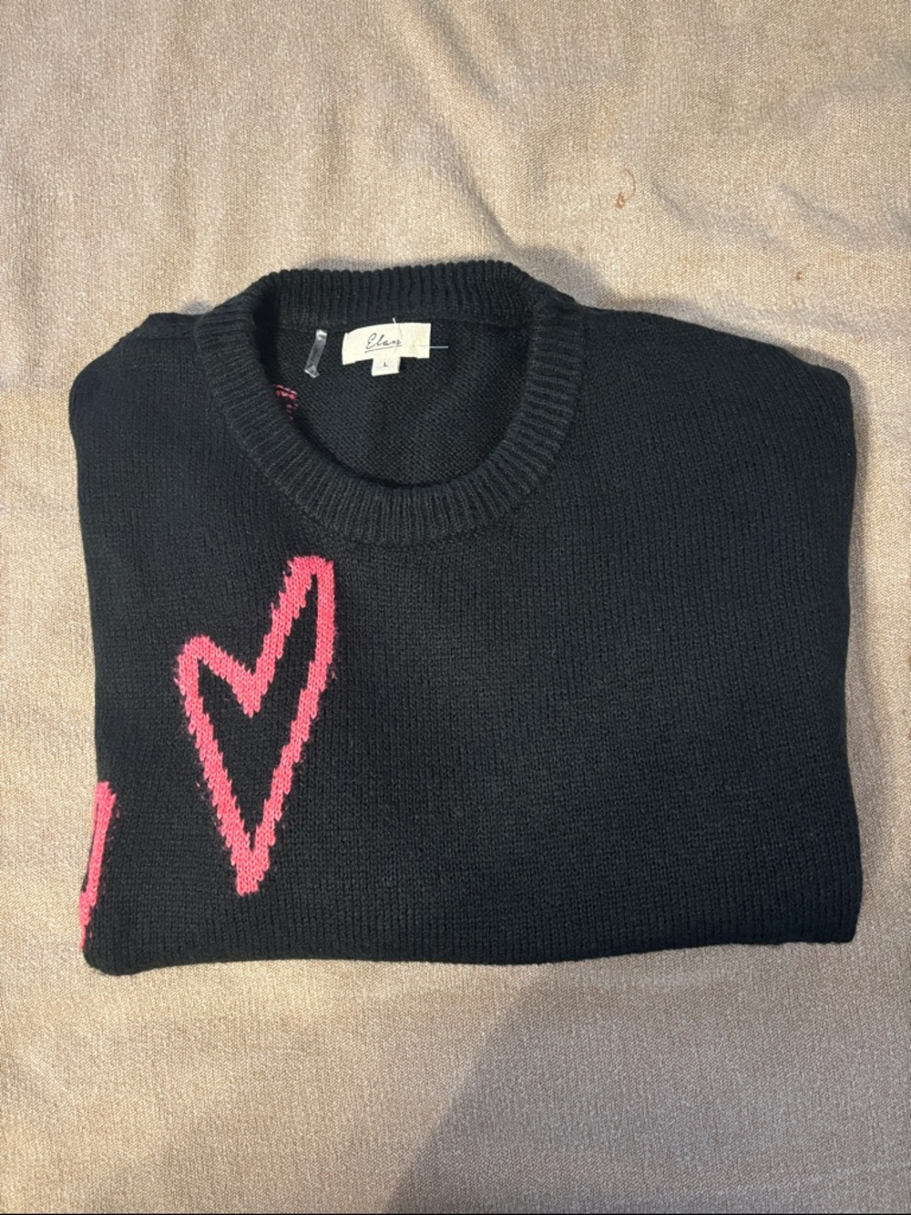 Elan Black Sweater with Pink Heart Detail